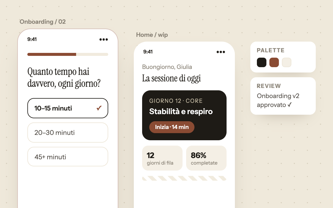 Screens of the app in progress